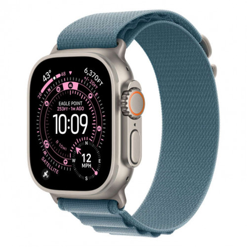 Apple Watch Ultra 3 (2025), 49 мм, корпус из титана цвета «Black», ремешок Alpine Loop цвета «Light Blue», голубой