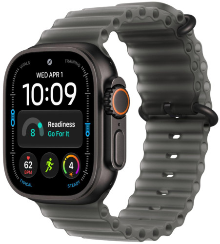Apple Watch Ultra 4 (2026), 49 мм, корпус из титана цвета «Black», ремешок Ocean Band цвета «TransluBlack», чёрный