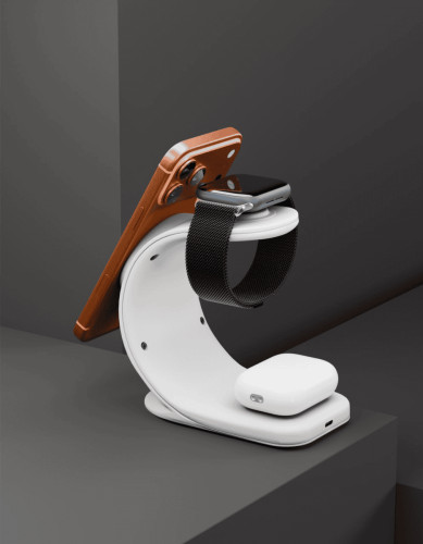 Беспроводное зарядное устройство VLP Powerstand 3in1 Qi2 для Apple Watch, белое