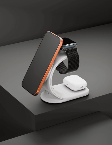 Беспроводное зарядное устройство VLP Powerstand 3in1 Qi2 для Apple Watch, белое