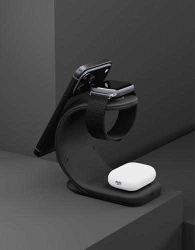 Беспроводное зарядное устройство VLP Powerstand 3in1 Qi2 для Apple Watch, черное