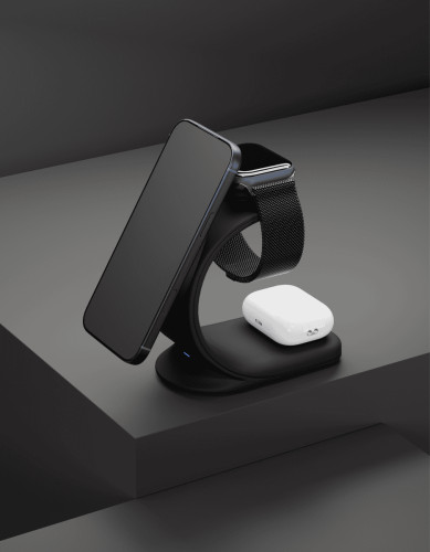 Беспроводное зарядное устройство VLP Powerstand 3in1 Qi2 для Apple Watch, черное