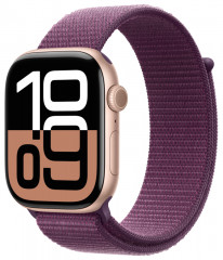 Apple Watch Series 10 42mm, корпус из алюминия (Розовое золото), спортивный браслет сливового цвета