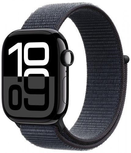 Apple Watch Series 10 42mm, корпус из алюминия (Черный глянец), спортивный браслет темно-синего цвета