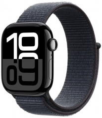 Apple Watch Series 10 42mm, корпус из алюминия (Черный глянец), спортивный браслет темно-синего цвета
