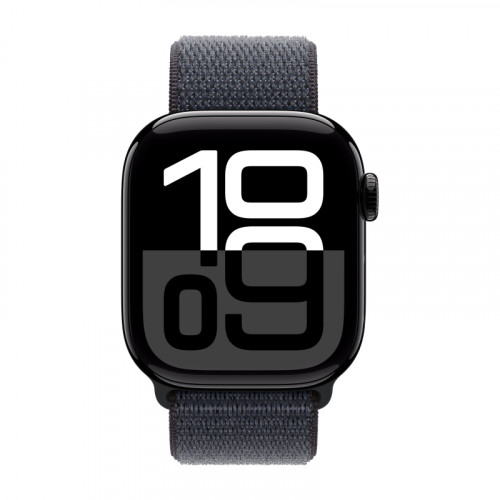 Apple Watch Series 10 42mm, корпус из алюминия (Черный глянец), спортивный браслет темно-синего цвета