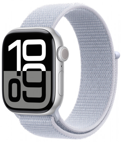 Apple Watch Series 10 42mm, корпус из алюминия (Серебристый), спортивный браслет дымчато-голубого цвета