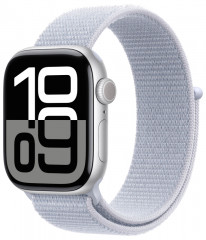 Apple Watch Series 10 42mm, корпус из алюминия (Серебристый), спортивный браслет дымчато-голубого цвета