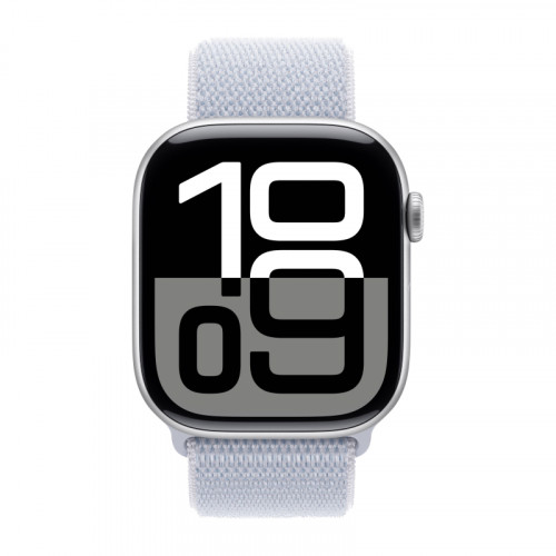 Apple Watch Series 10 42mm, корпус из алюминия (Серебристый), спортивный браслет дымчато-голубого цвета