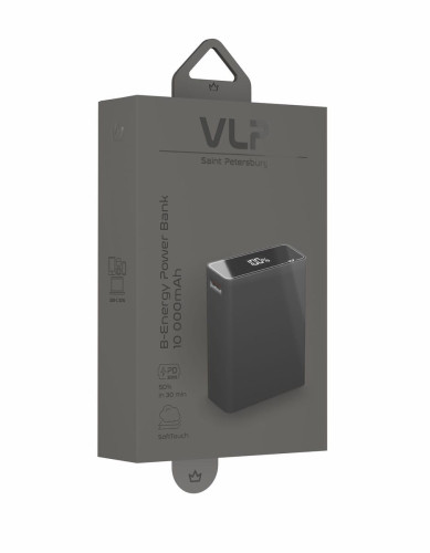 Аккумулятор внешний VLP B-Energy 10000 mAh 30W, USB-C, USB-A , steel gray